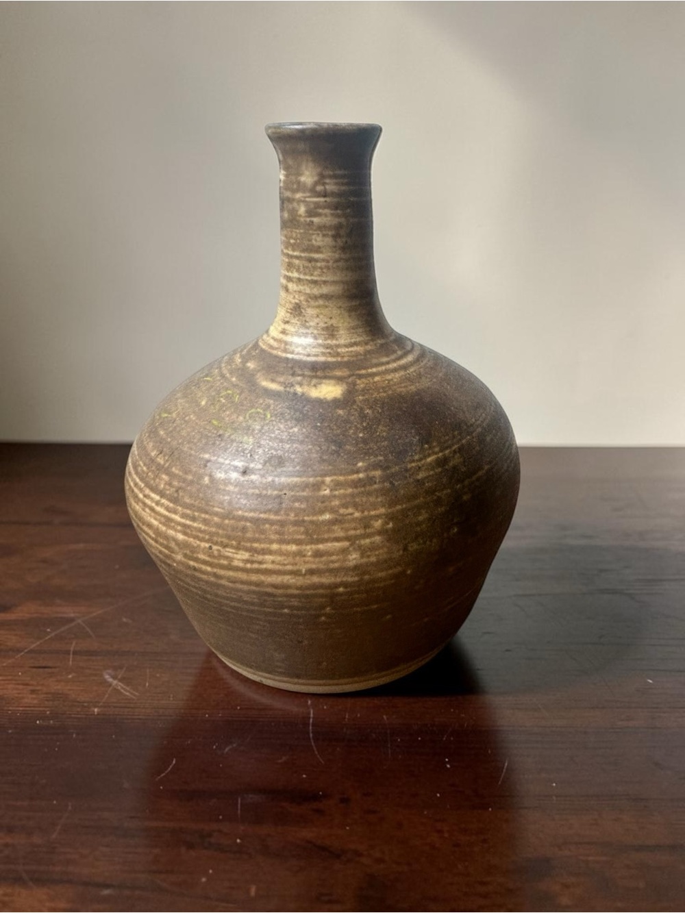 Signed Studio Pottery Bud Vase Brown Earth Tone Wheel Thrown 6”